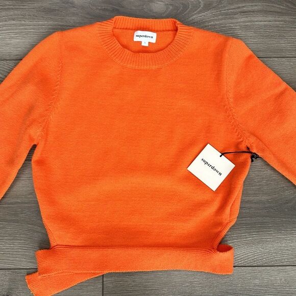 Superdown Iris Cutout Back Orange Long Sleeve Knit Sweater Size Large - Picture 7 of 10